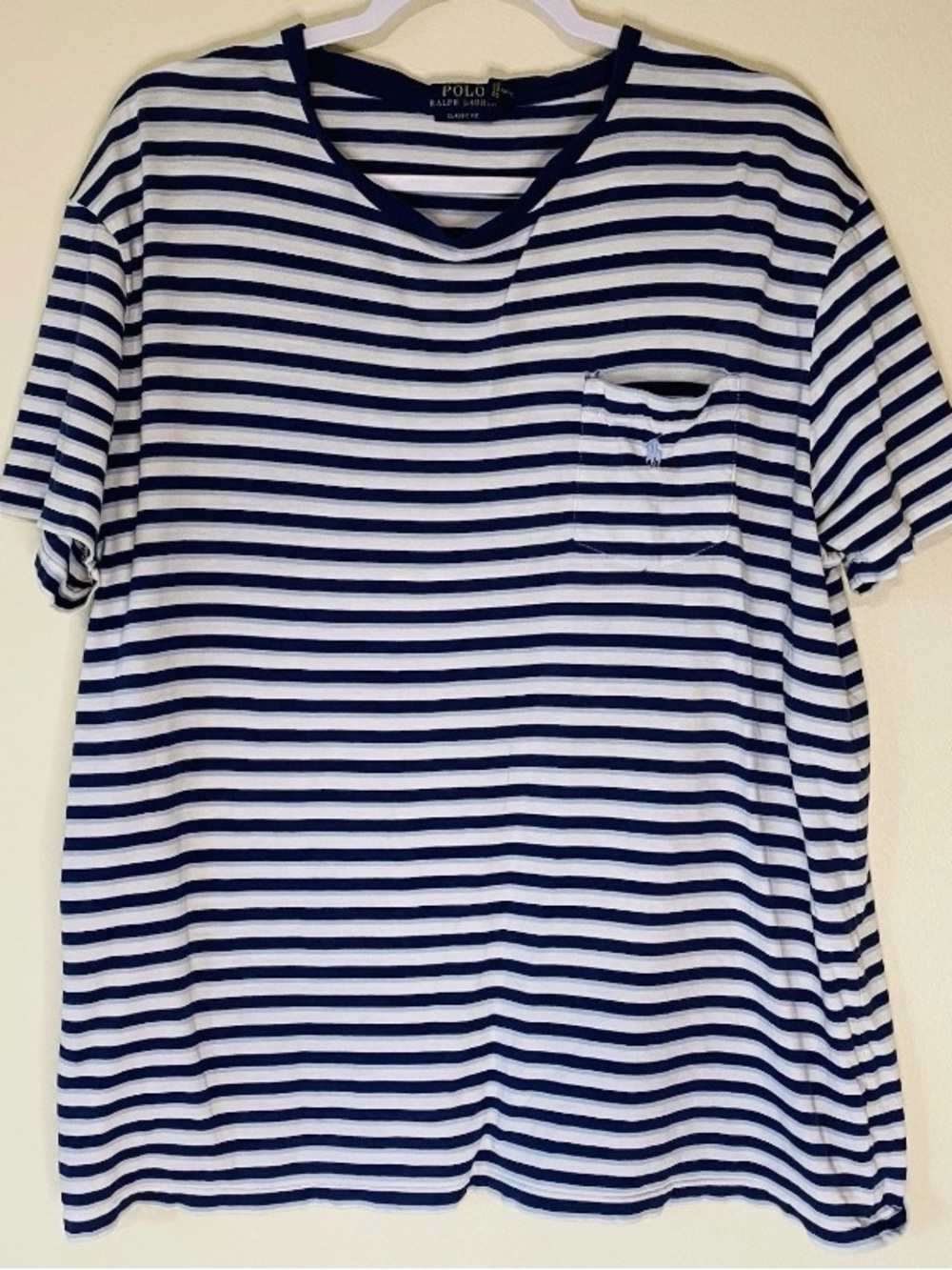 Polo Ralph Lauren Mens Size L Blue Striped Short Sleeve T Shirt